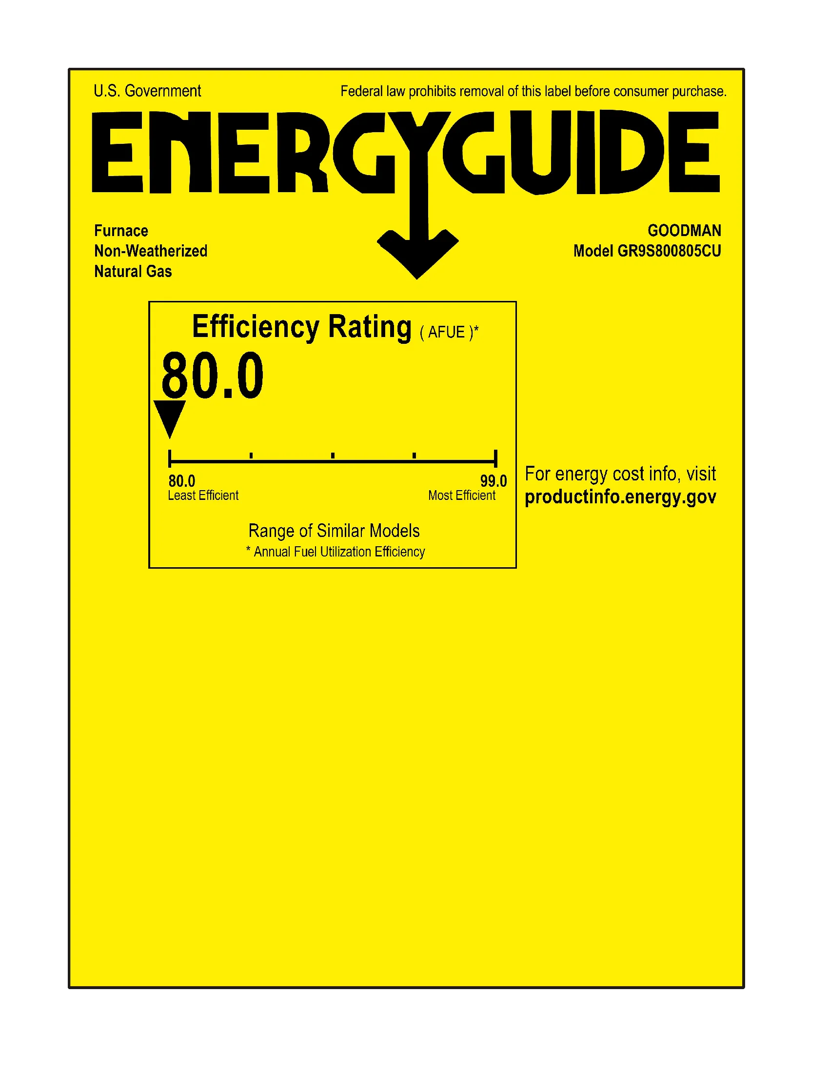 80,000 BTU 80% AFUE Upflow/Horizontal Single Stage Ultra Low NOx Goodman Gas Furnace - GR9S800805CU - Image 8
