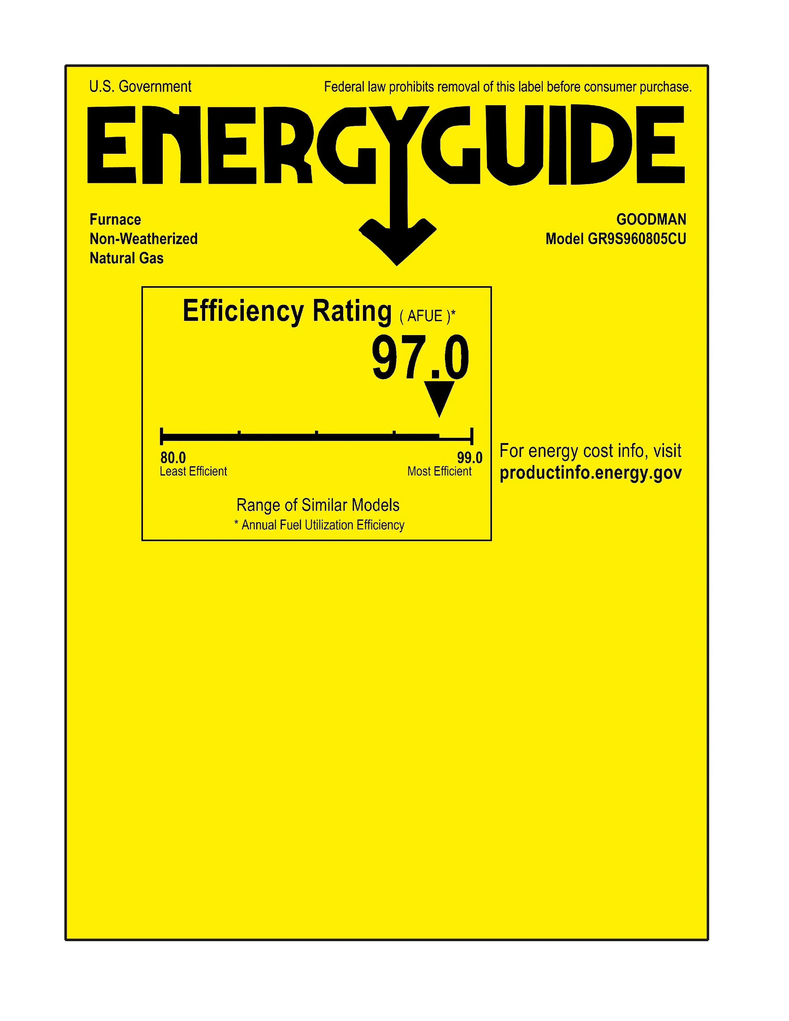 80,000 BTU 96% AFUE Upflow/Horizontal Single Stage Ultra Low NOx Goodman Gas Furnace - GR9S960805CU - Image 8