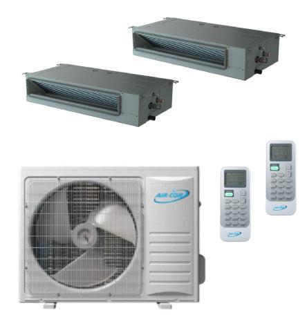 Air-Con 18,000 BTU 22 SEER 2-Zone Concealed Duct 9K+12K Mini-Split Heat Pump System