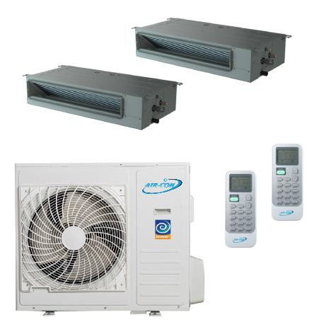 Air-Con 24,000 BTU 22 SEER 2-Zone Concealed Duct 9K+9K Mini-Split Heat Pump System