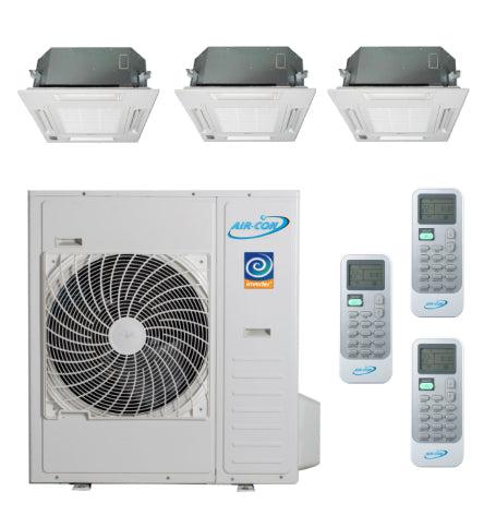 Air-Con 36,000 BTU 20 SEER 3-Zone Ceiling Cassette 12K+12K+12K Mini-Split Heat Pump System