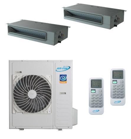 Air-Con 36,000 BTU 21 SEER 2-Zone Concealed Duct 18K+18K Mini-Split Heat Pump System