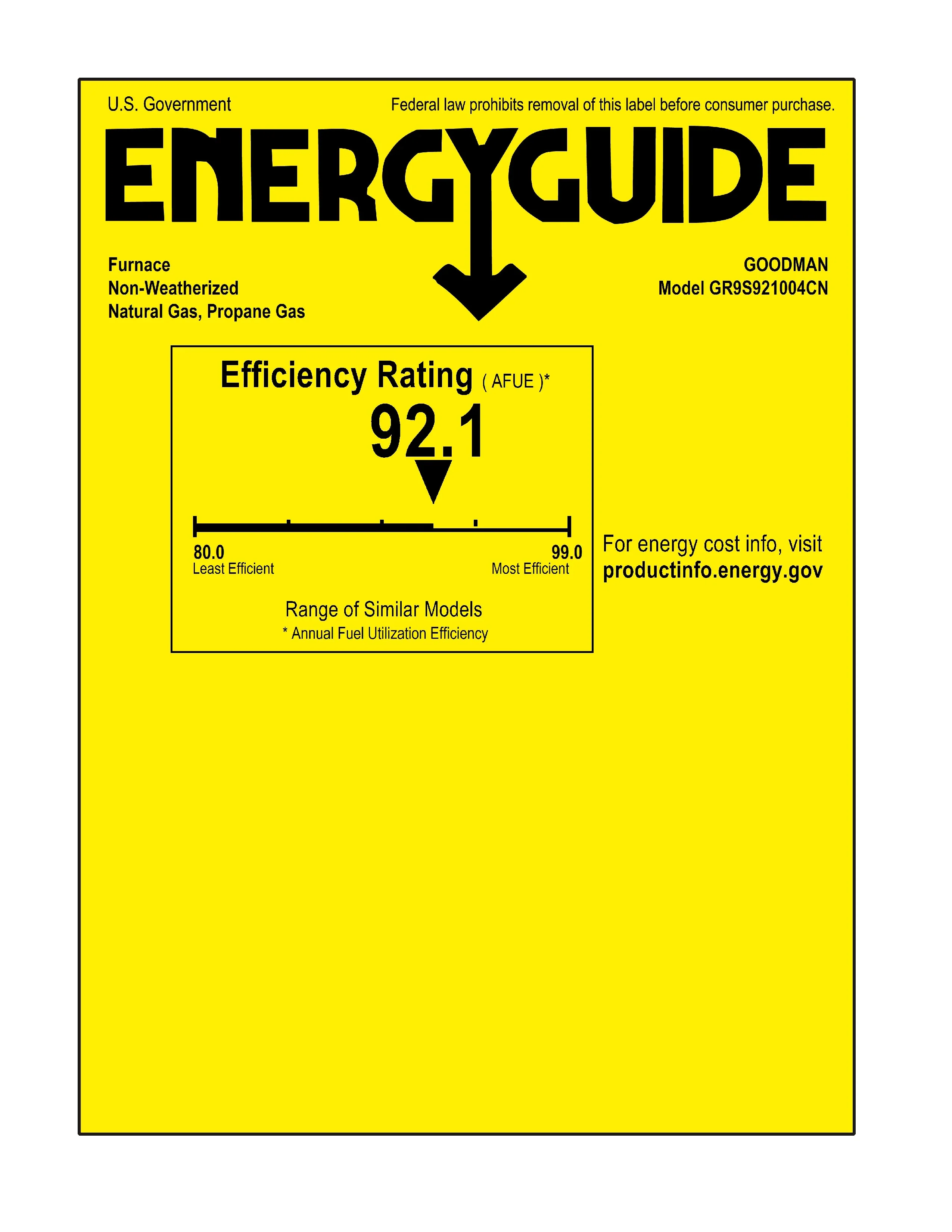 100,000 BTU 92% AFUE Upflow/Horizontal Single Stage Goodman Gas Furnace - GR9S921004CN - Image 8