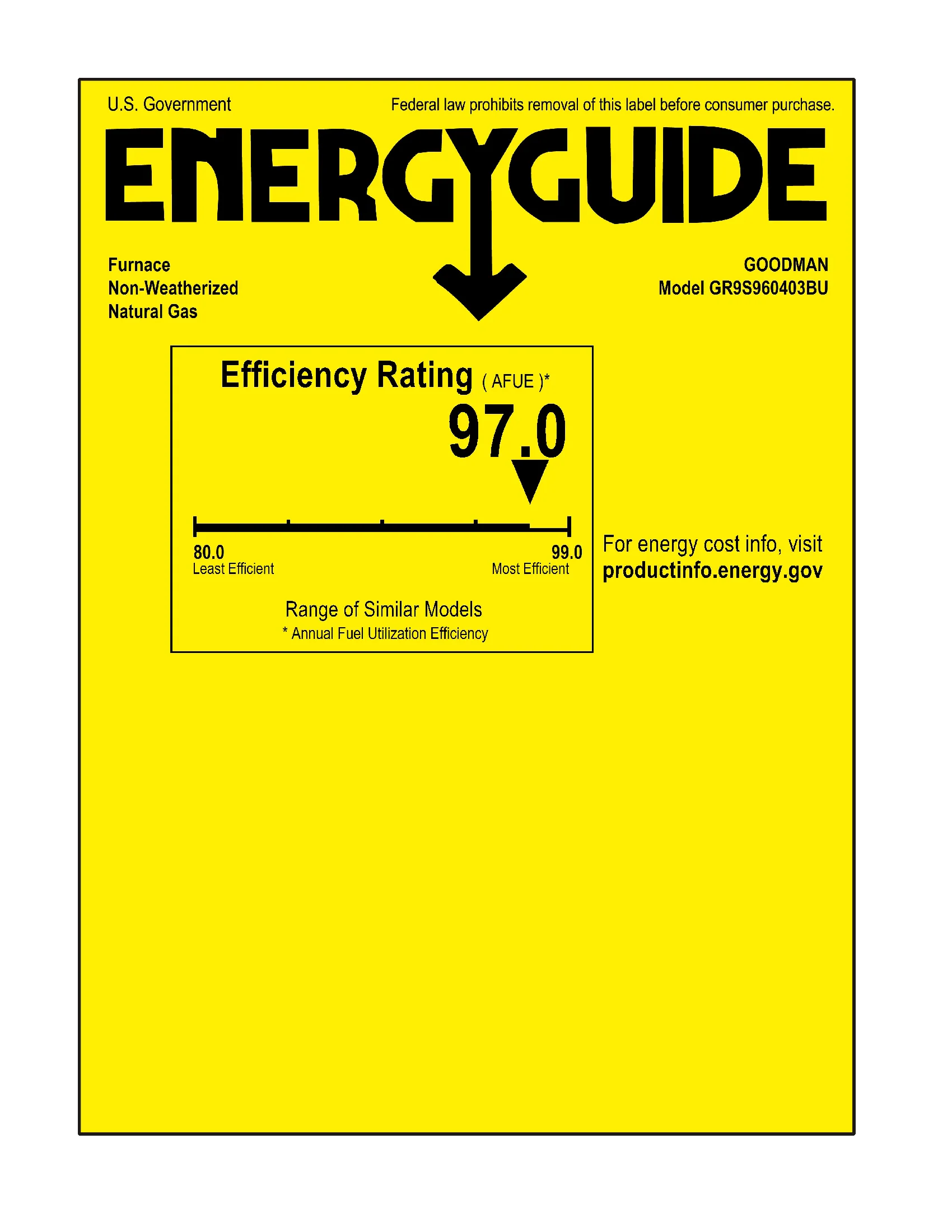 40,000 BTU 96% AFUE Upflow/Horizontal Single Stage Ultra Low NOx Goodman Gas Furnace - GR9S960403BU - Image 8