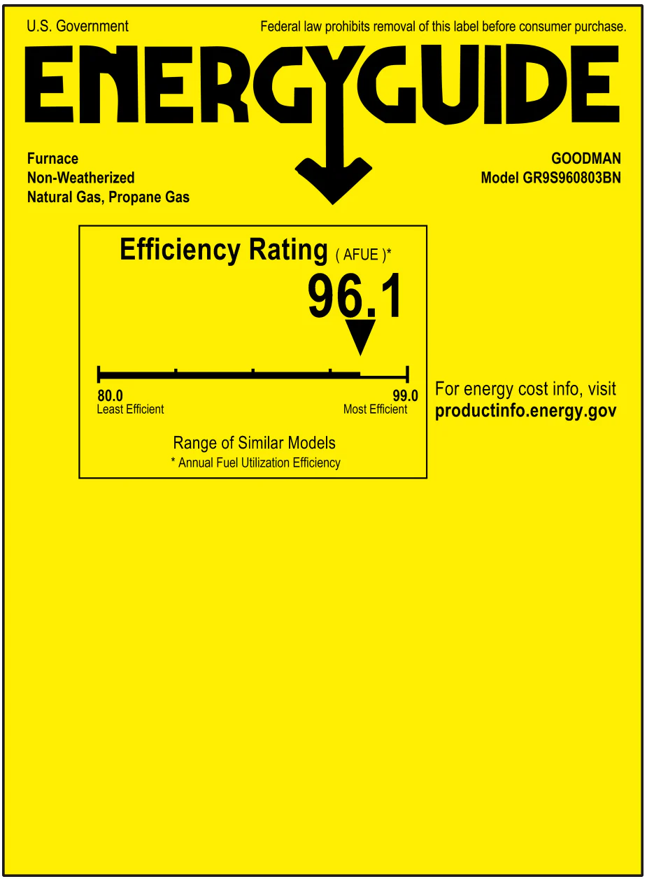 80,000 BTU 96% AFUE Upflow/Horizontal Single Stage Goodman Gas Furnace - GR9S960803BN - Image 9