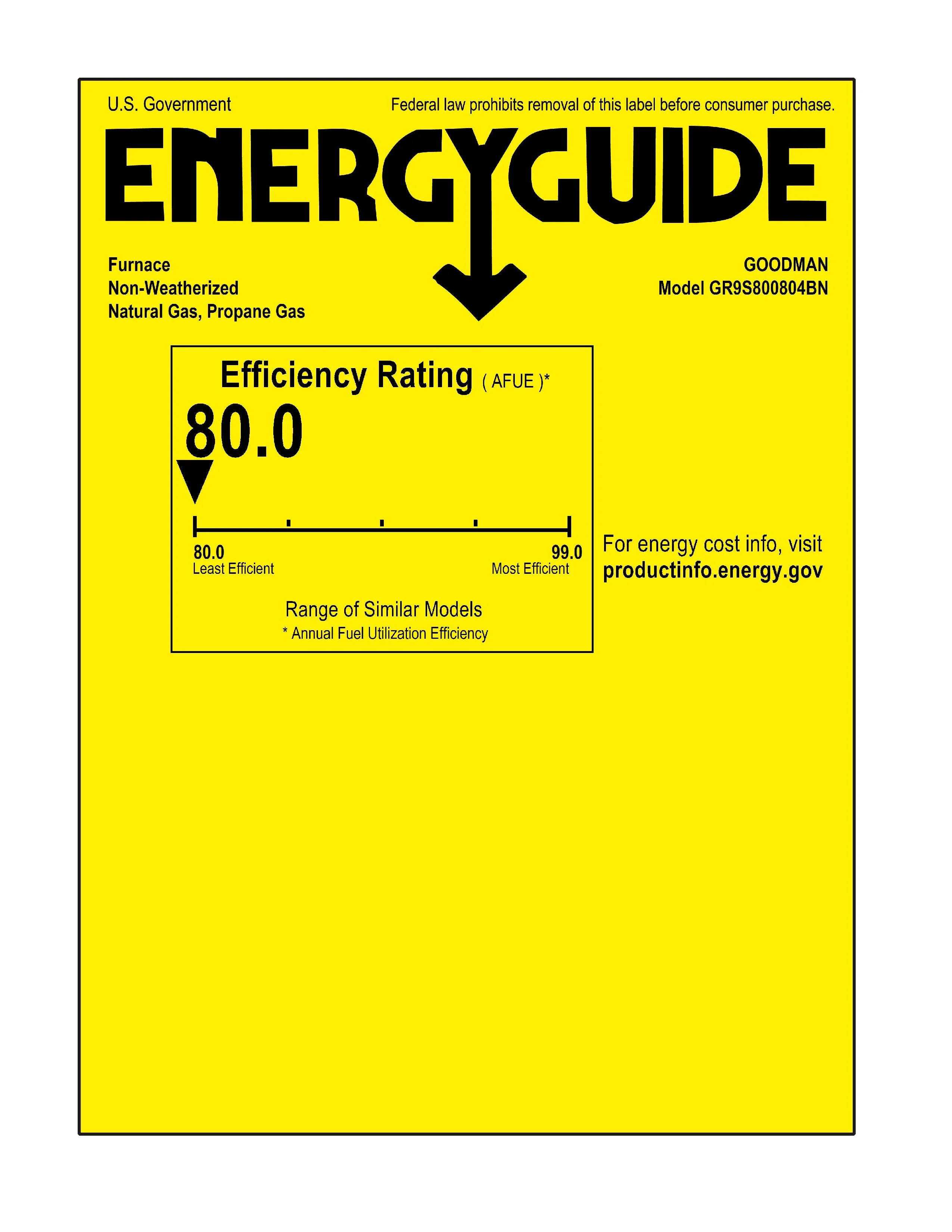 80,000 BTU 80% AFUE Upflow/Horizontal Single Stage Goodman Gas Furnace - GR9S800804BX - Image 8